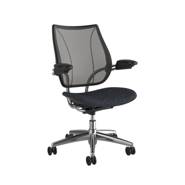 Liberty Task Chair, Pinstripe Black Back, Vanir 0693 Seat, Polished Frame with Black Trim