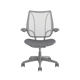 Liberty Task Chair, Pinstripe White Back, Remix 14 Seat. Silver Frame with Silver Trim Picture 2